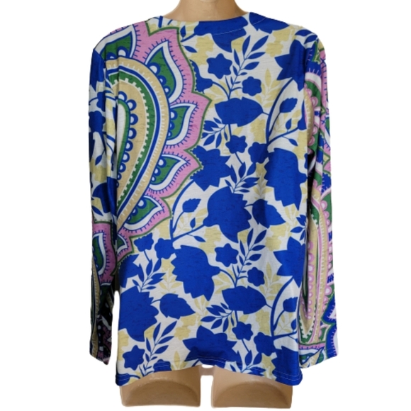 MISSLOOK Vintage Leaf Crew Neck Paisley Print Long Sleeve Top Size Women's M NEW - Picture 3 of 9